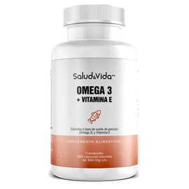 Omega 3 con Vitamina E 200mg EPA y 100mg DHA | 1 al día | 100 Cápsulas | S&V | Ácidos Grasos Esenciales y Naturales | Sin Gluten y Sin OMG.
