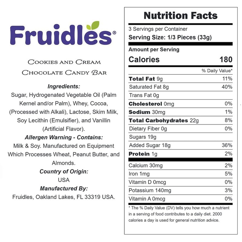 Fruidles Cookies & Cream Bark Bar, Holiday Favorite Kosher Certified,