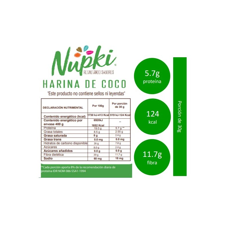 Nupki Harina de Coco orgánica (2 pack 400g c/u.). Ideal