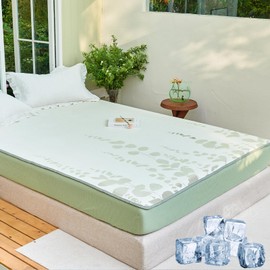 YOUR MOON Queen Size Summer Cooling Mattress Pad for Hot Sleepers, Noiseless Cool Mattress Toppers Cover with Fitted Deep Pocket (8-16 Inches) - Cooling Pad for Bed, Green