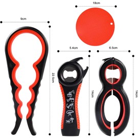 Jar Opener Gripper - 4 Pack Rubber Jar Opener for Weak Hands 6-in-1 5-in-1 Jar Bottle Openers for Seniors with Arthritis, 4-in-1 Jar Opener + Non Slip Lids Opener Gripper Pad (Red)