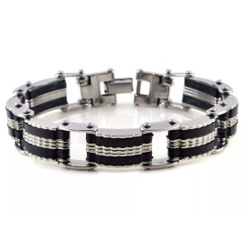 LZD Unisex Stainless Steel Rubber Bracelet Chain Link 8.5" G8