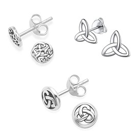 SET 3 PAIRS Heather Needham Sterling Silver Celtic Earrings - 3 pairs Celtic studs - sizes 4mm, 5mm & 6mm. MUCH SMALLER THAN SHOWN. Gift Boxed CELTIC1