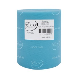 Expo International Decorative Matte Tulle, Roll/Spool of 6 Inch x 200 Yards, Polyester-Made Tulle Fabric, Matte Finish, Lightweight, Versatile, Washable, Easy-to-Use, Light Blue