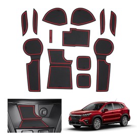 GAFAT Suzuki S-Cross Hybird 2022-2024 2025 Non-Slip Mats, Suzuki S-Cross III from 2022 Onwards Rubber Mats Non-Slip Centre Console Cup Holder Door Seam Mats, Suzuki S-Cross Accessories (Red)