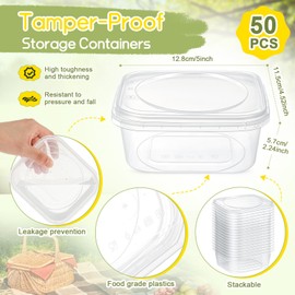 Yiyiring 50 Pack 16 oz Tamper Proof Containers with Lid Square Deli Containers Plastic Sandwich Tiramisu Container with Lids Airtight Meal Container for Kitchen Storage