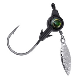 Dr.Fish 10 Pack Underspin Jigs Heads 3D Eye Freshwater Swimbait Jig Freshwater Bass Walleye Fishing Mustad Hooks Willow Blade 1/8oz, Black