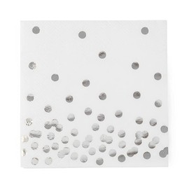 80 Pack of White Paper Cocktail Napkins with Gold Foil Polka Dot Confetti，Polka Dot Party Supplies(5 x 5 in，3-ply) (Silver)