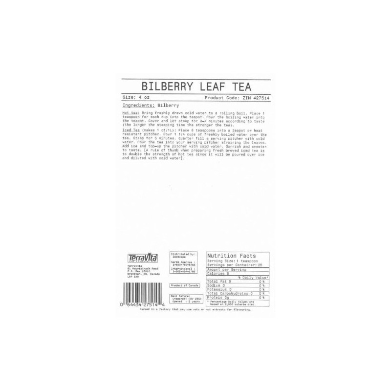Bilberry Leaf Tea (Loose) (4 oz, ZIN: 427514)