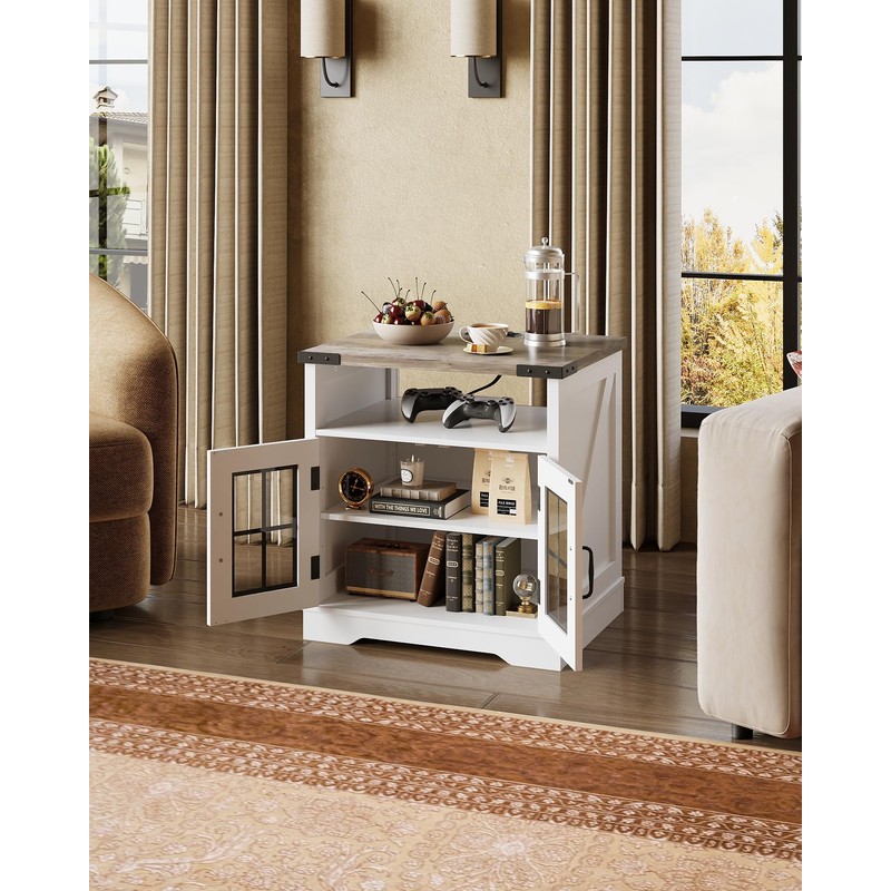 WLIVE Farmhouse End Table, 24" Side Table with Charging Station,