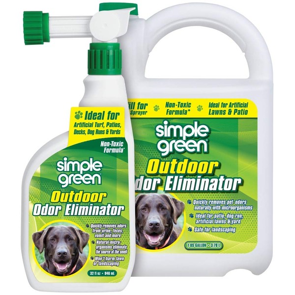 Simple Green Outdoor Odor Eliminator for Pets, Dogs, Ideal for Artificial Grass & Patio (32 oz Hose End Sprayer & 1 Gallon Refill)