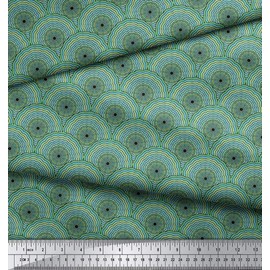 Soimoi Black Cotton Duck Fabric Green Mandala Printed Fabric 1 Yard 56 Inch Wide