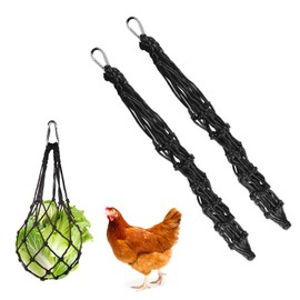 Chicken Veggies Skewer Vegetable Hanging Feeder Toy Chicken Fruit Feeder Chicken Vegetable String Bag, Poultry Fruit Holder Chicken Cabbage Feeder (2 Black Bags)