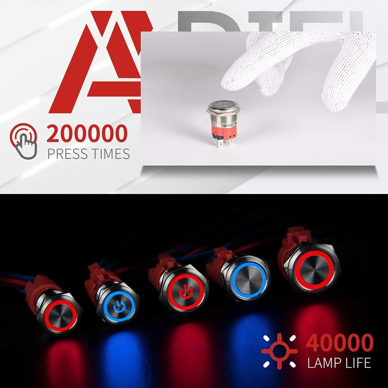 APIELE 10 Amp 19mm Latching Push Button Switch 110V-220V SPST