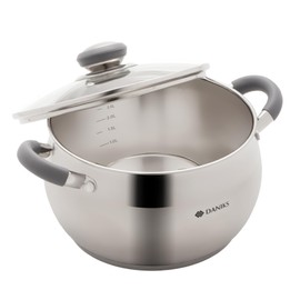 Daniks Modern 3 Quart Stainless Steel Stock Pot with Glass Lid, Tri-Ply Bottom for Even Heating, Induction Compatible, Dishwasher Safe, Heatproof Handles