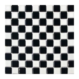 Tenedos Square Checkered Black and White Checker Board Porcelain Mosaic Wall Floor Tile Backsplash Shiny Look for Kitchen, Bathroom Shower, Accent Decor, Fireplace (1 Sheet)