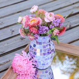 Purple Vase for Flower, Lavender Mosaic Glass Vases for Dried Flowers, Handmade Modern vases for Home Decor, Decorative Vase for Living Room, Kitchen, Wedding