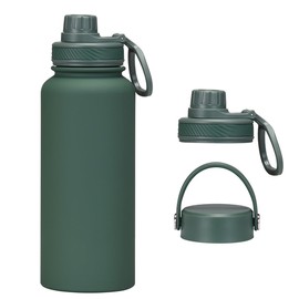 Aiivow Dark Green 32 OZ Insulated Water Bottle, Forest Green Large Metal Insulated Stainless Steel Water Flask, Big Sports Travel Water Bottle with 2 Lids, Insulated Thermos Thermal Mug Cup