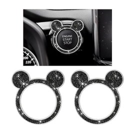 Augeny Augeny Bling Car Engine Start Button Cover, Rhinestone Key Ignition Knob Ring, Sparkling Push to Start Button Sticker for Women, Universal Car Accessories for Interior Decoration (2PCS, Black)