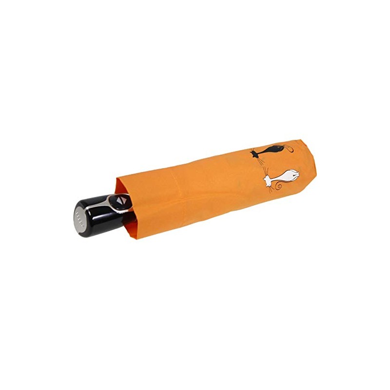 Doppler Mini Pocket Umbrella Open-Close Automatic Cats Friends, orange, Compact,