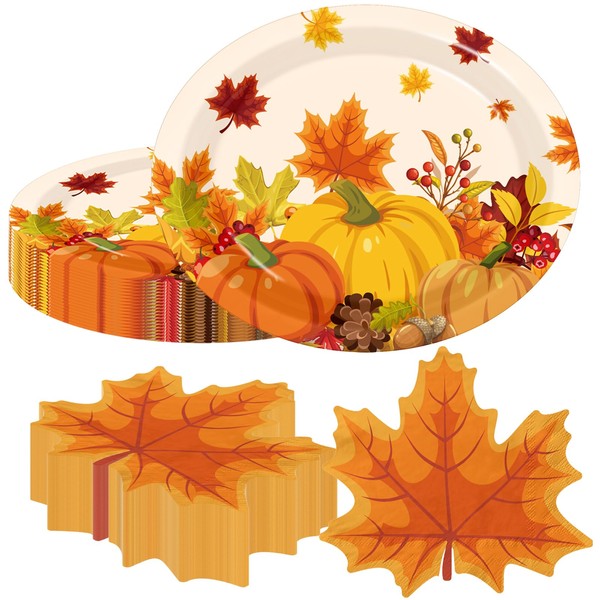 OGMOGKW Fall Party Decorations Plates and Napkins, 100 Pcs Autumn