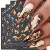 3D Bronzing Gold Marble Nail Art Stickers, 6pcs Blue Purple