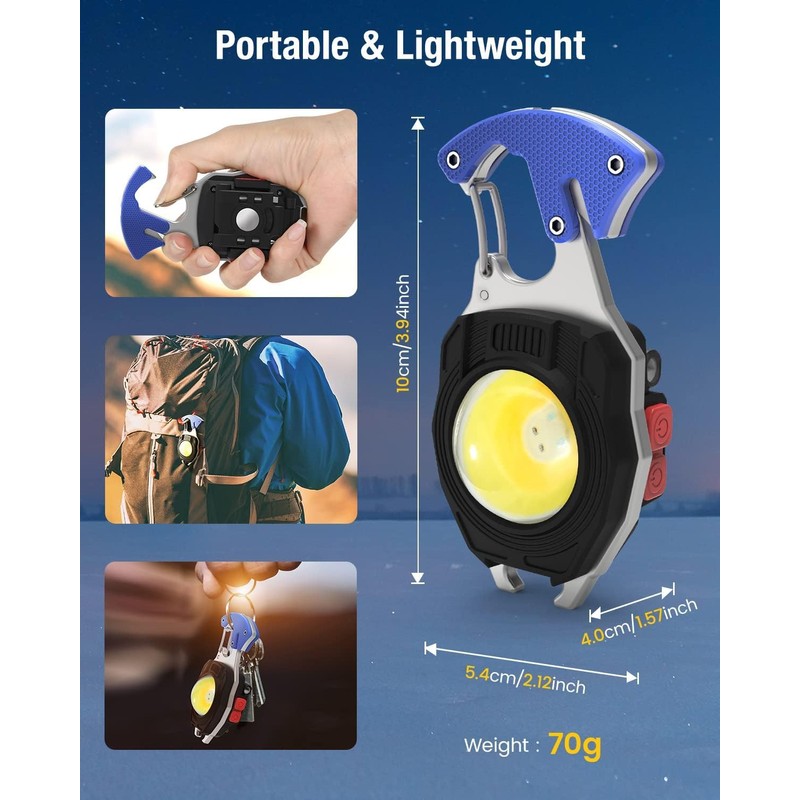 HGNN Keychain Work Light, 7 Modes Mini Rechargeable Torch, IPX5,