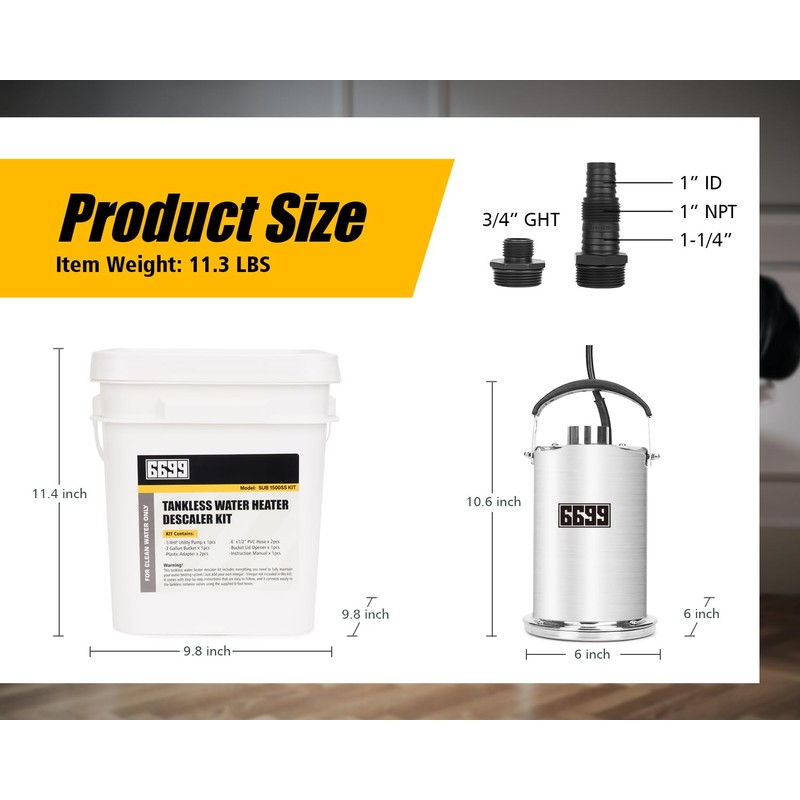 Tankless Water Heater Flushing Kit Includes 1/4HP Stainless Steel Sump