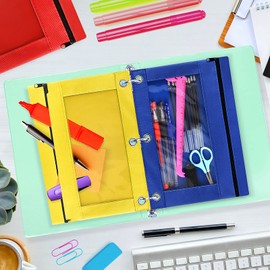 V-Opitos Pencil Pouch for 3 Ring Binder, Bulk 6 Pack 3-Holes Zipper Pencil Pouches in Assorted Colors, Sturdy and Durable Cloth Pencil Case with Clear Window for Office School College Supplies