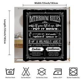 Funny Quotes Shower Curtains, Cool Bathroom Rules Shower Curtain, Fun 72 x 72 Inch Black and White Fable Motto Waterproof Shower Curtains with Metal Hooks for Bathroom Decor