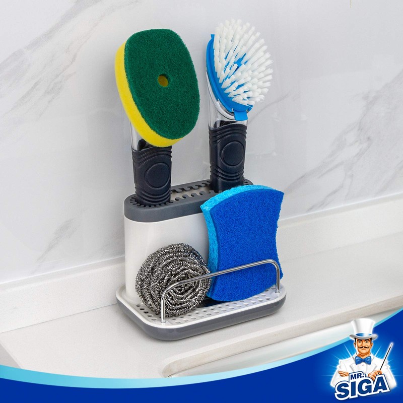 MR.SIGA Sink Caddy, Kitchen Sink Organizer Sponge Brush Holder with