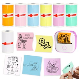 7 Rolls Mini Printer Sticker Paper 53x28mm for Phomemo T02/M02/M02S/PRO Mini Printers, 3.75m Mini Colorful Self-adhesive Thermal Sticker Paper for Study Notes, Journals, Photos