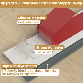 2Pack Door Draft Stopper for Bottom of Door with Brush,Strong Adhesive Under Door Sweep for Exterior & Interior,Soundproof Door Gap Filler Bottom Seal Dust Blocker and Noise Stopper,White