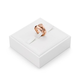 Papten Ring Stand PU Leather Display Holder 3 Slot Organizer White Jewelry Showcase