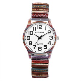 Avaner Elastic Strap Wristwatch, Big Number Analog Quartz Bracelet Watch, Printed Band Bangle Watch for Women