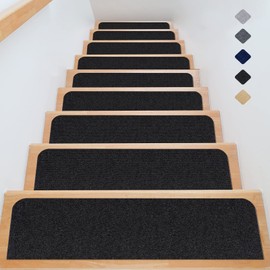 JOENIE Soft Stair Treads Non-Slip Carpet Mat for Wooden Steps, 8" X 30" (15-Pack) Indoor Staircase Carpets, Stair Runners Rugs Safety for Elders, Kids and Dogs with Reusable Adhesive (Black)