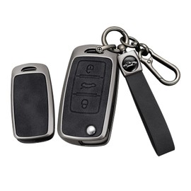 TECART Card Holder Car Key Case Fits VW Polo Passat Golf MK6 Sagitar Tiguan Key Protector Fits Skoda Fabia Seat Leon Key Fob Key Box 3 Buttons, A-Black