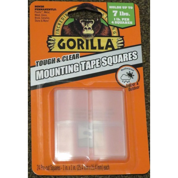 Gorilla 1" Clear Mounting Tape Squares 2 Gorilla Packages Indoor