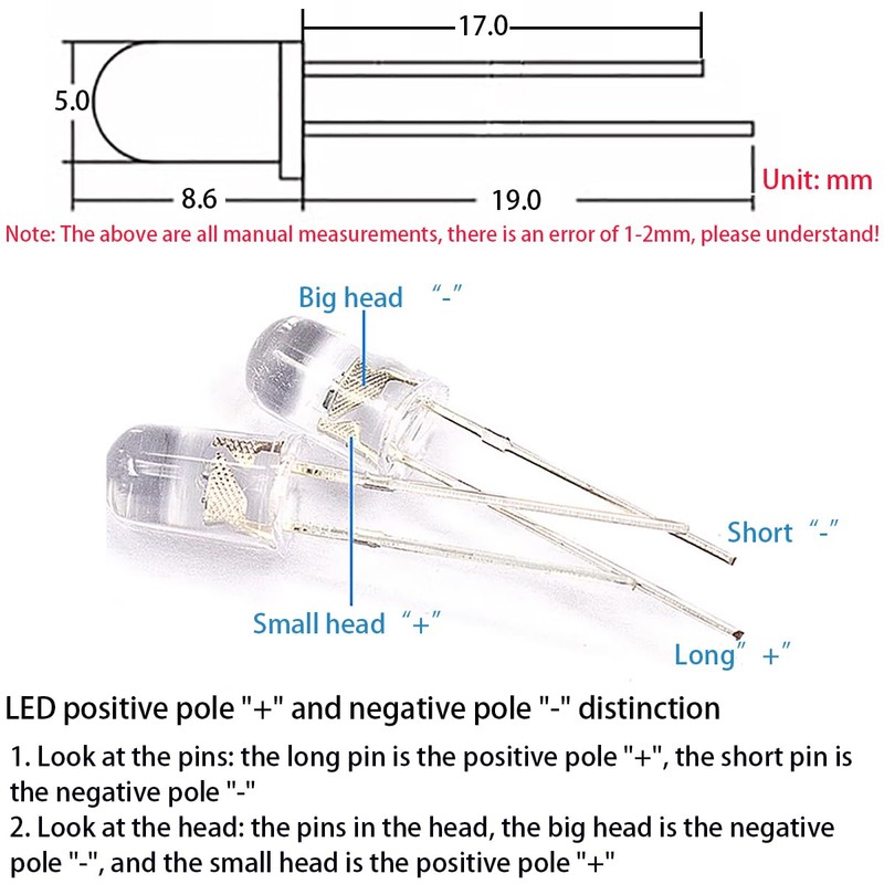 CESFONJER 500pcs x 5mm Light Emitting Diode, Diffused 2pin Round