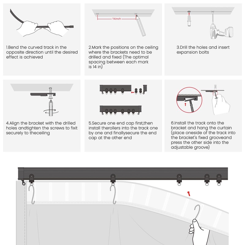 Jilron Room Divider Curtain Ceiling Curtain Track Set for Blackout
