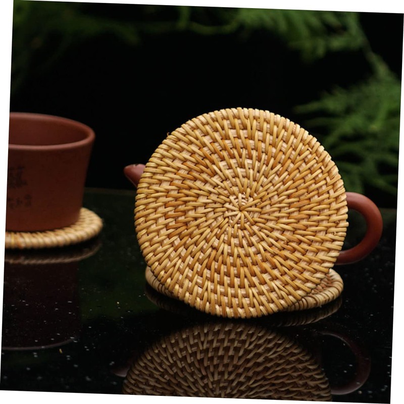 Gatuida 4Pcs Rattan Woven Heat Insulation Mats Handmade Coasters Bowl