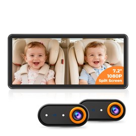 LUCKVIEW BM5PRO 7.2" 1080P HD Baby Car Camera for 2 Kids, Split Screen with IR Night Vision, Easy to Install & Adjust Brightness, Dual Car Camera Baby Monitor for Rear Seat Safety