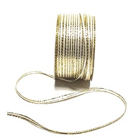 s.dekoda Satin Ribbon 50 m x 3 mm Cream White Gold Christmas Ribbon Decorative Ribbon Gift Ribbon [1371]