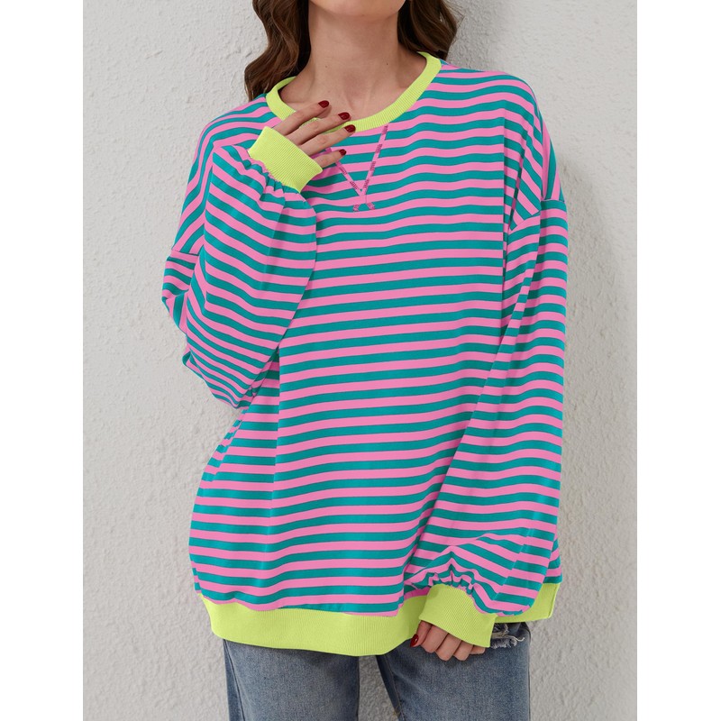 DUOEASE Pullover Women's Striped Oversize Pullover Long Sleeve Autumn Crew
