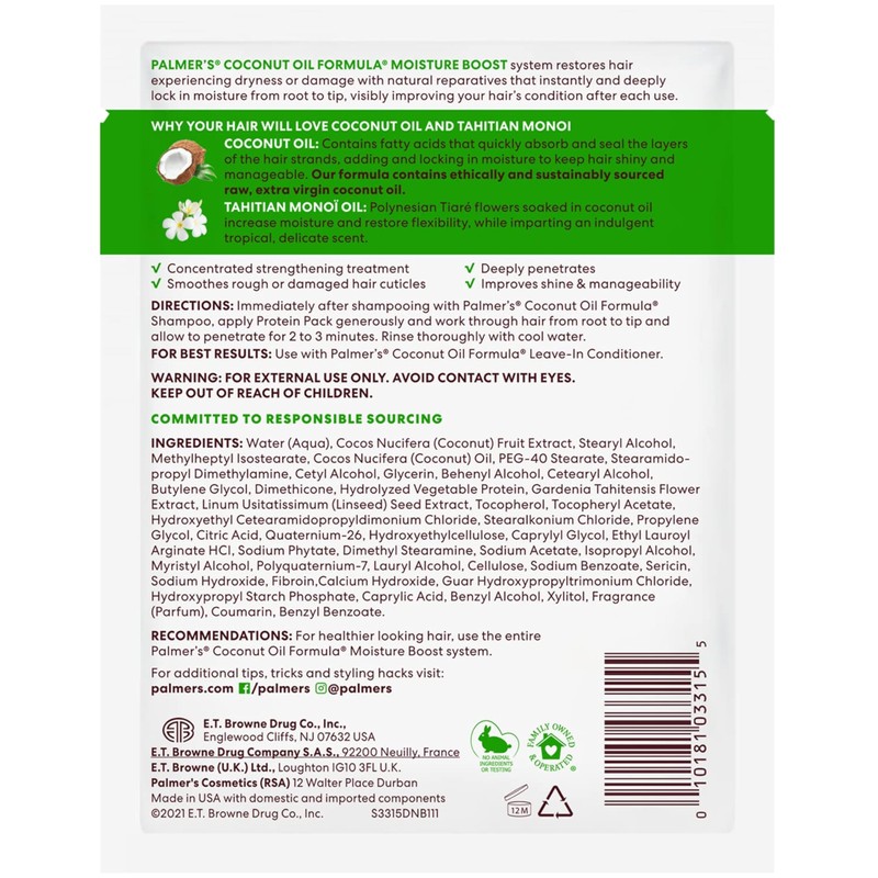 Palmers Coconut Oil Formula Deep Conditioning Protein Pack, 2.1 Oz