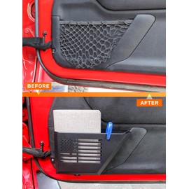 Savadicar Metal Front Door Pockets Compatible with 2011-2018 Jeep Wrangler JK JKU, Door Storage Accessories for Replace Sagging Nets, 2 PCs