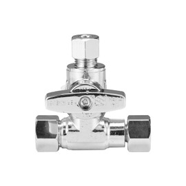 WMAXPFIT ADD-A-Tee Stop Valve(1 PACK), 3/8" OD x 3/8" F COMP. x 1/4" OD Compression, 1/4 Turn Shutoff Valve Chromed LF Brass