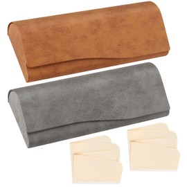 JIASI&JIESY Pack of 2 Glasses Case Hard Case Made of PU Leather, Portable Glasses Case Box Retro with Glasses Cleaning Cloth, Magnetic Closure Glasses Case for Men and Women, for Most Glasses and
