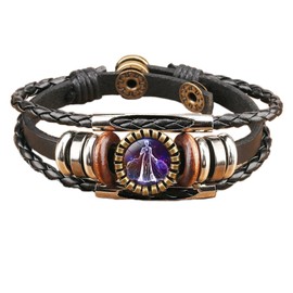 Retro 12 Zodiac Constellation Braided Bracelet Punk Adjustable Handwoven Rope PU Leather Chain Wrap Bracelet for Woman Man Friend Friendship Wrist Jewelry Birthday Gift-F Virgo