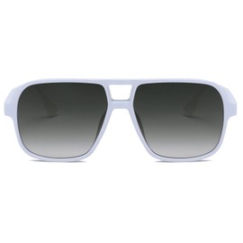 Long Keeper Retro Square Pilot Sunglasses for Women Men Oversize Retro Aviation Square Sunglasses Double Bridge Sun Glasses Vintage Shades UV400 (White Frame - Gradient Grey Lens)